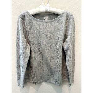 CHICO’S | Metallic Snake Print Knit Sweater Silver Gray | Size 2 Large